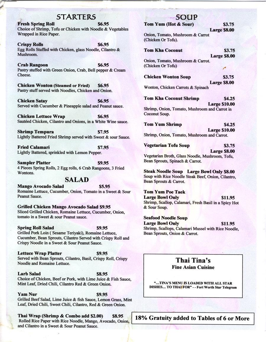 thai tinas - watauga texas - texas blaze newspaper -  dinner menu1